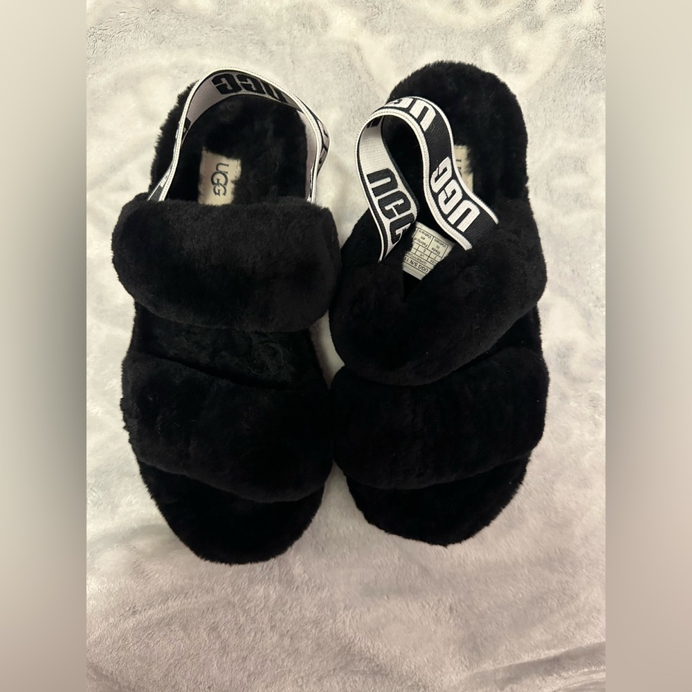 Ugg Fur Fur Trim Slingback Sandals